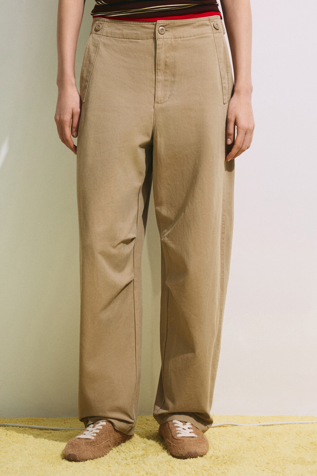 Брюки barrel fit из хлопка - цвет бежевый - 3