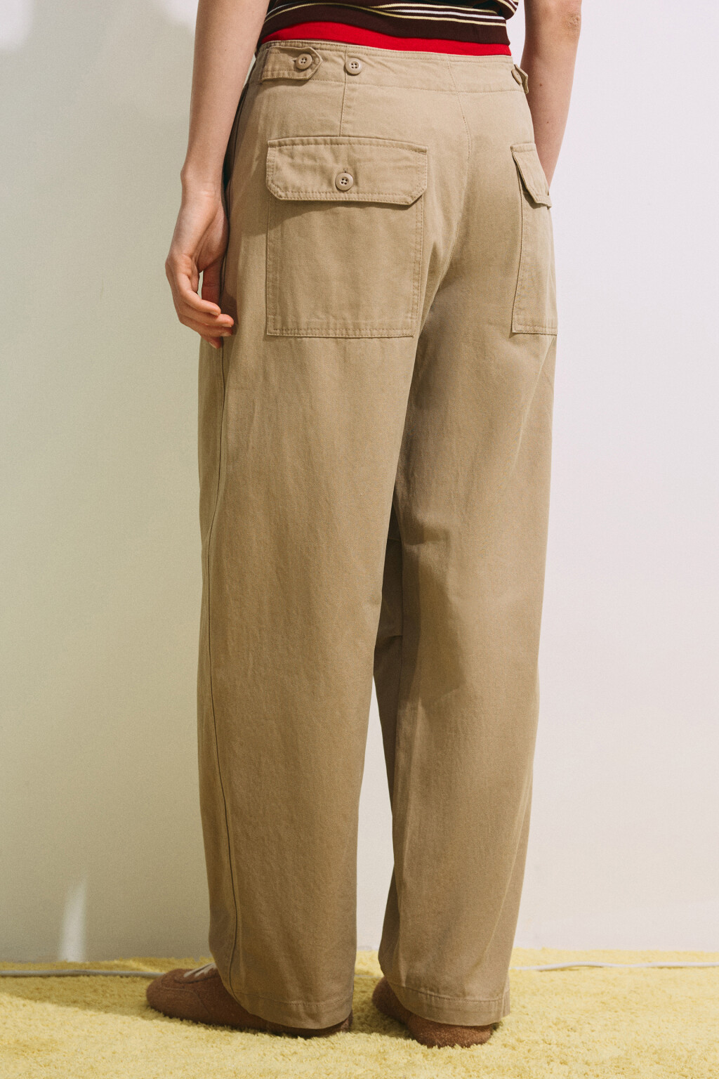 Брюки barrel fit из хлопка - цвет бежевый - 4