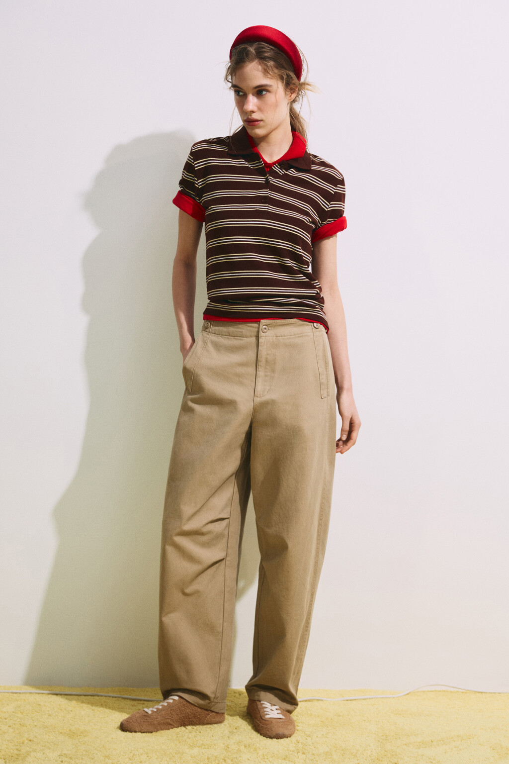 Брюки barrel fit из хлопка - цвет бежевый - 5