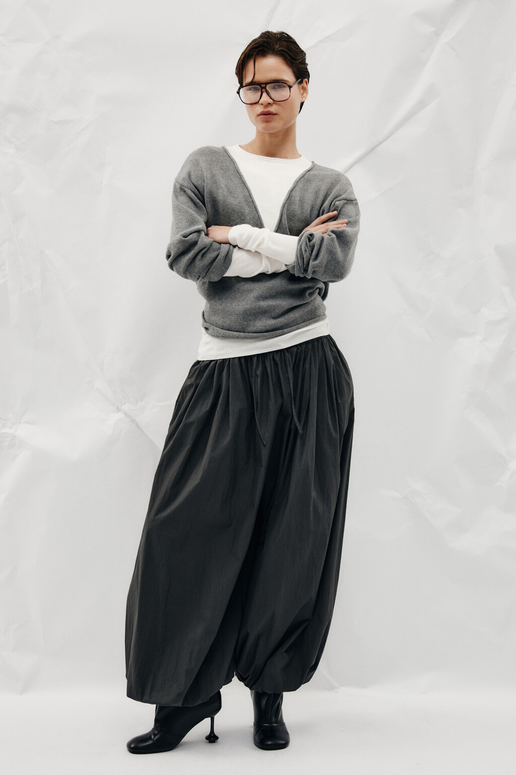 Брюки-аладдины широкие - цвет серый - 1