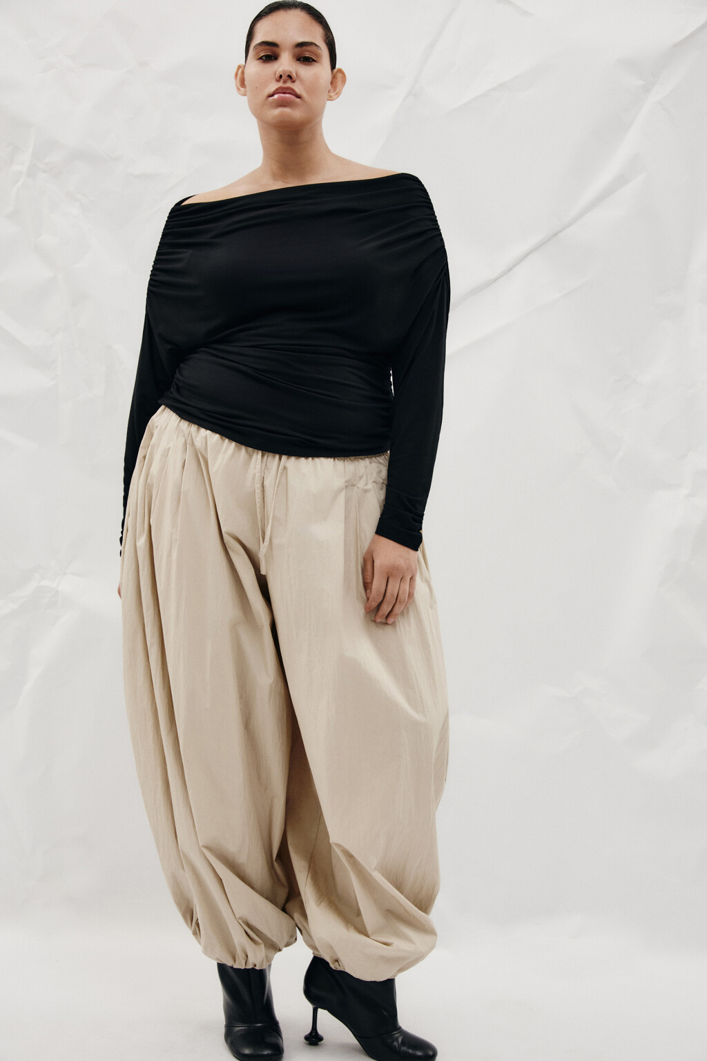 Брюки-аладдины широкие - цвет бежевый - 1