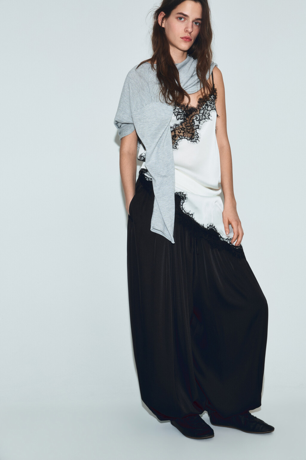 Брюки-аладдины широкие - цвет черный - 2