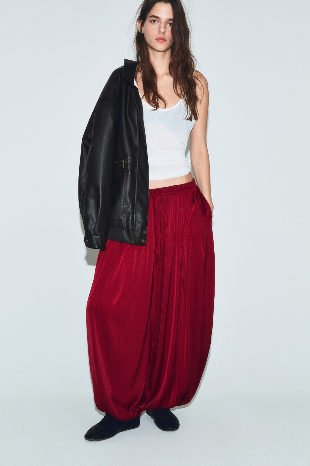 Брюки-аладдины широкие - цвет красный - 1