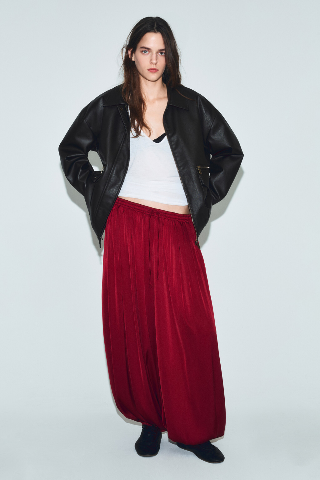 Брюки-аладдины широкие - цвет красный - 4