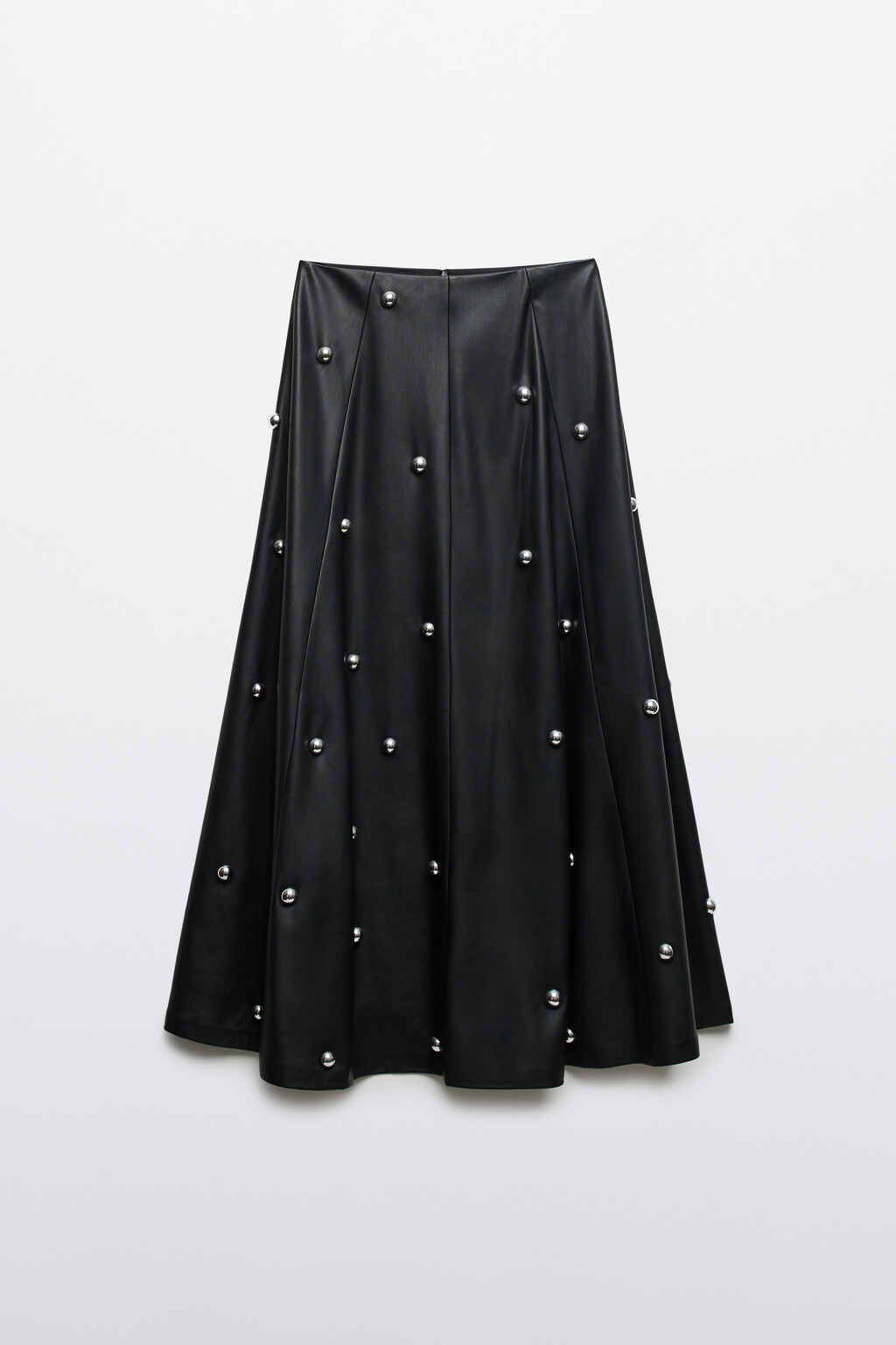 Юбка-трапеция миди с полусферами - цвет черный - 1