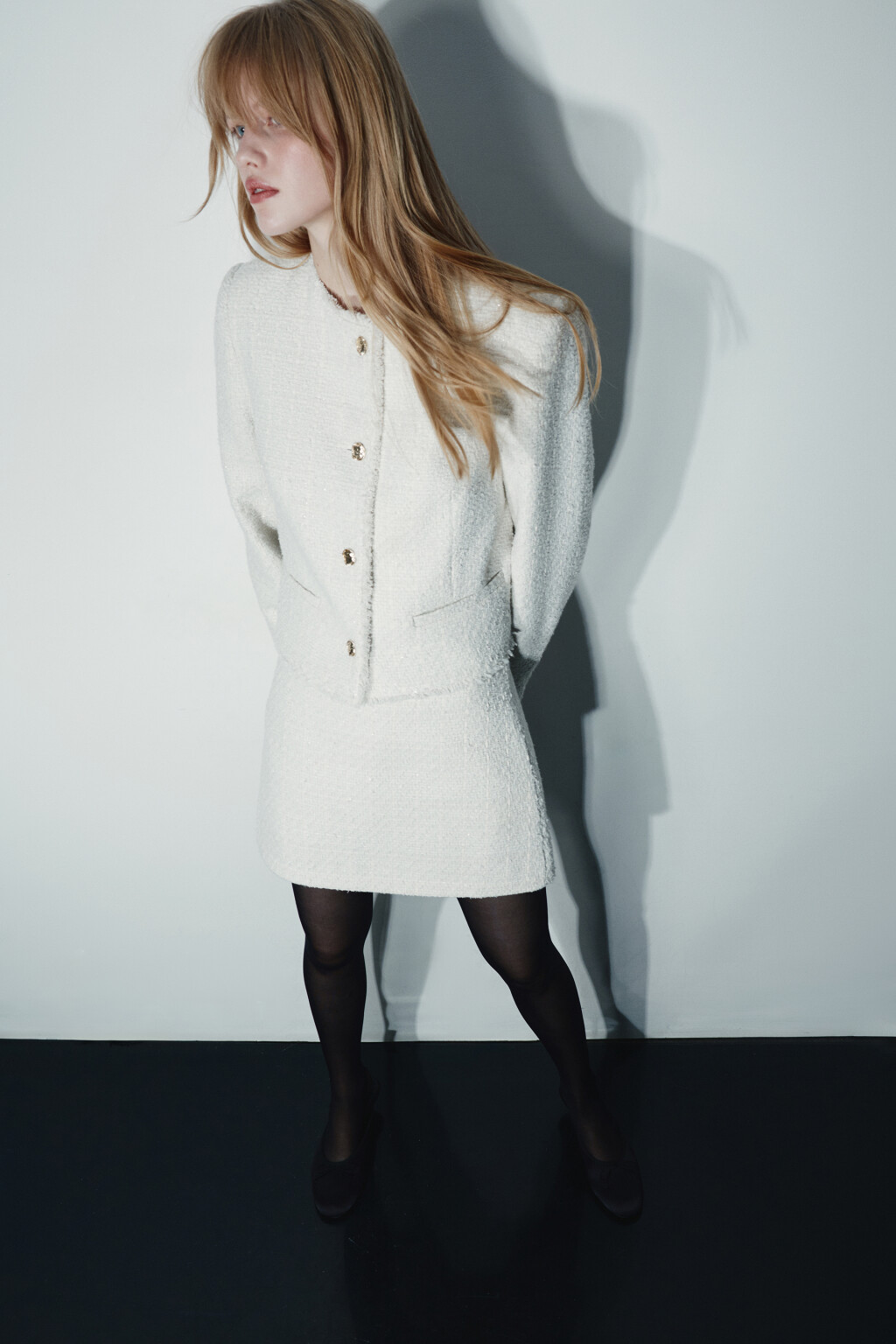 Юбка-шорты мини твидовая - цвет молочный - 2