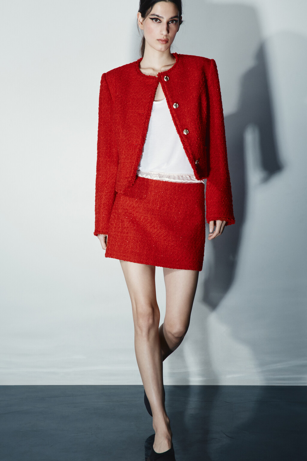 Юбка-шорты мини твидовая - цвет красный - 1