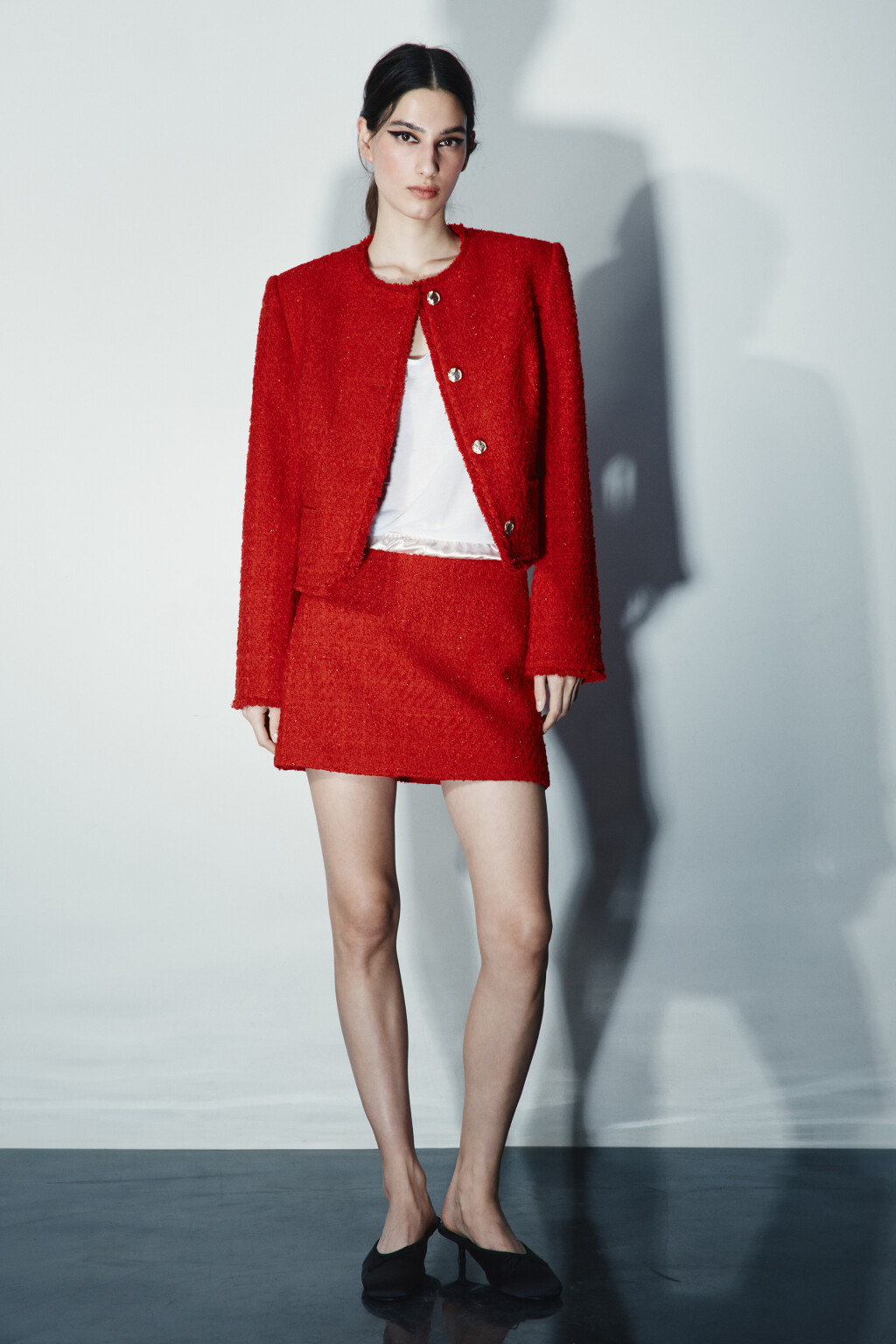 Юбка-шорты мини твидовая - цвет красный - 4