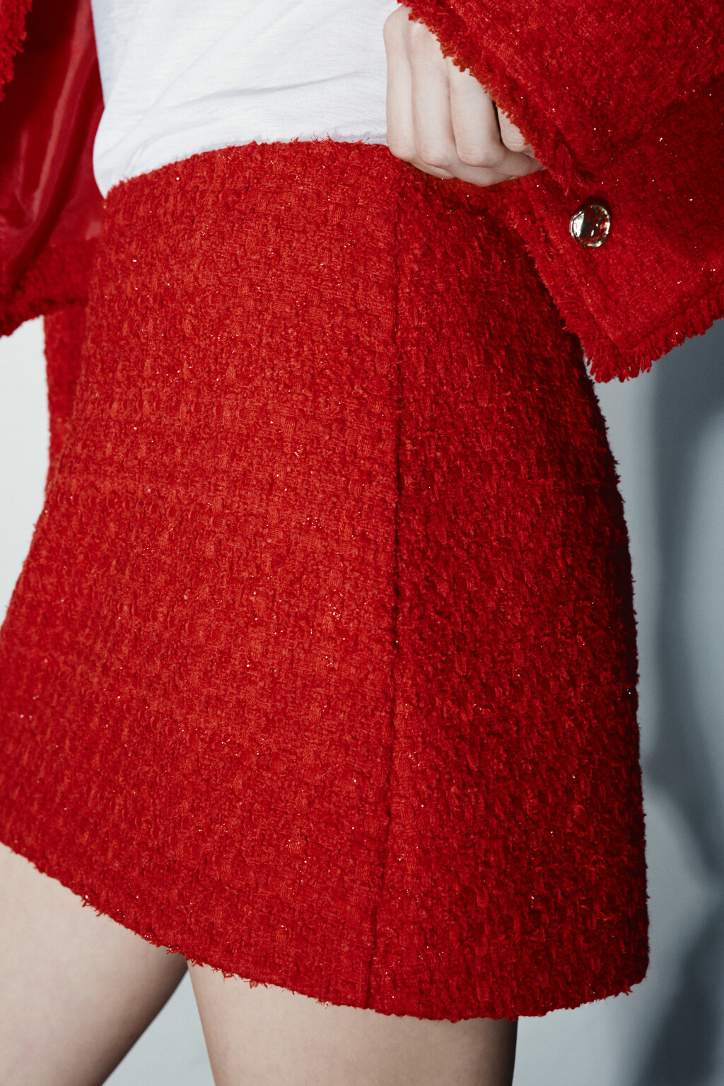Юбка-шорты мини твидовая - цвет красный - 6
