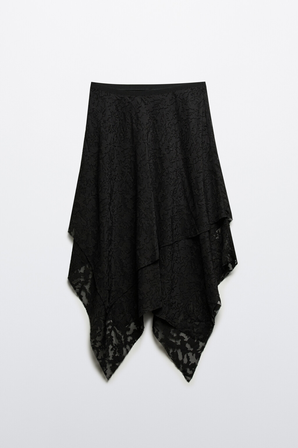 Юбка миди асимметричная с кружевом - цвет черный - 7