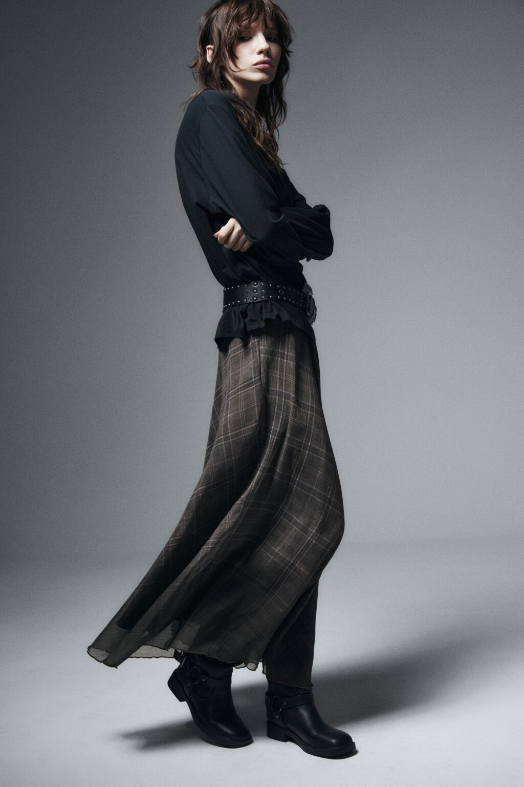 Юбка-трапеция макси с волнистым краем - цвет зеленый - 1