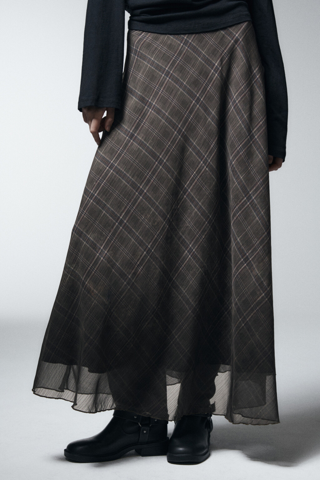 Юбка-трапеция макси с волнистым краем - цвет зеленый - 2