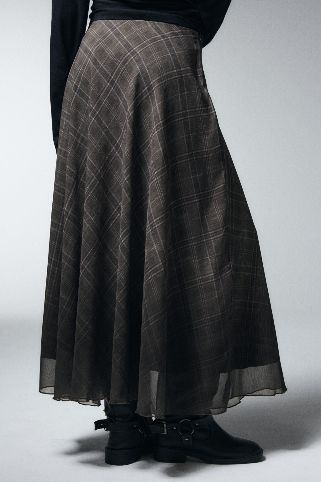 Юбка-трапеция макси с волнистым краем - цвет зеленый - 3