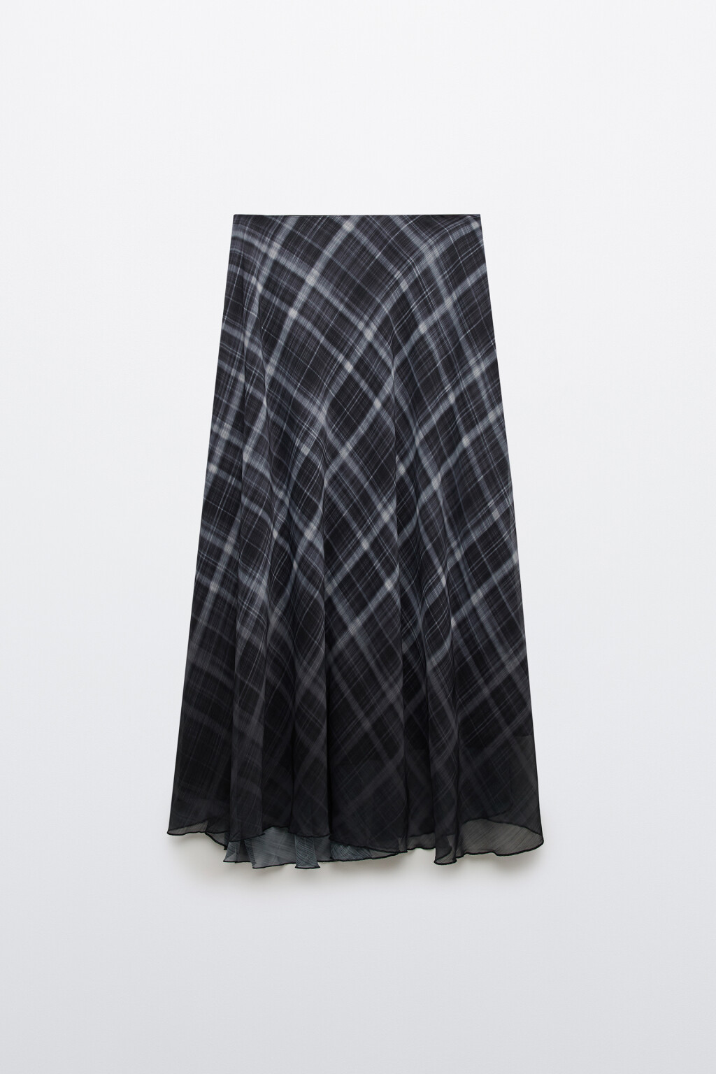 Юбка-трапеция макси с волнистым краем - цвет черный - 1