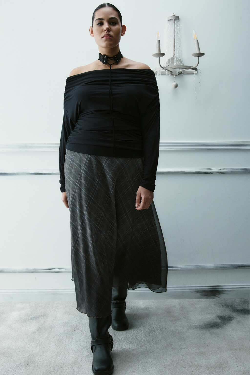 Юбка-трапеция макси с волнистым краем - цвет зеленый - 1