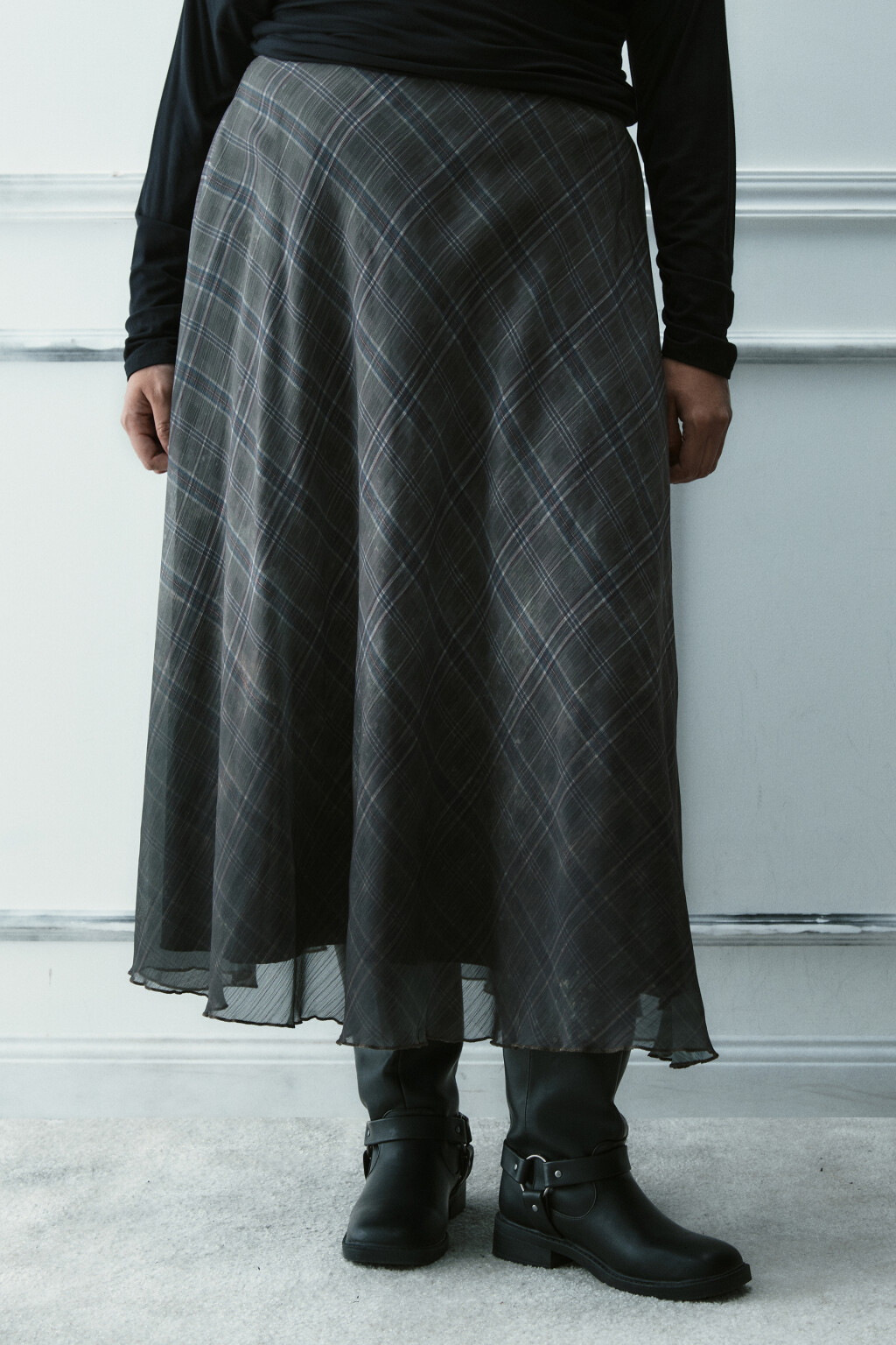 Юбка-трапеция макси с волнистым краем - цвет зеленый - 2