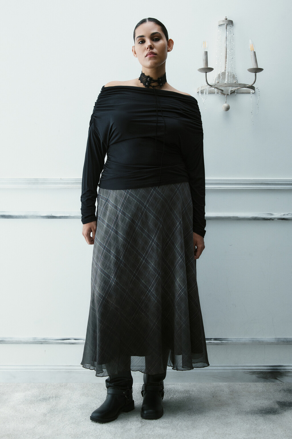 Юбка-трапеция макси с волнистым краем - цвет зеленый - 4