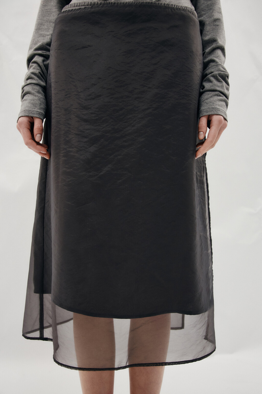 Юбка миди с полупрозрачным фартуком - цвет серый - 5