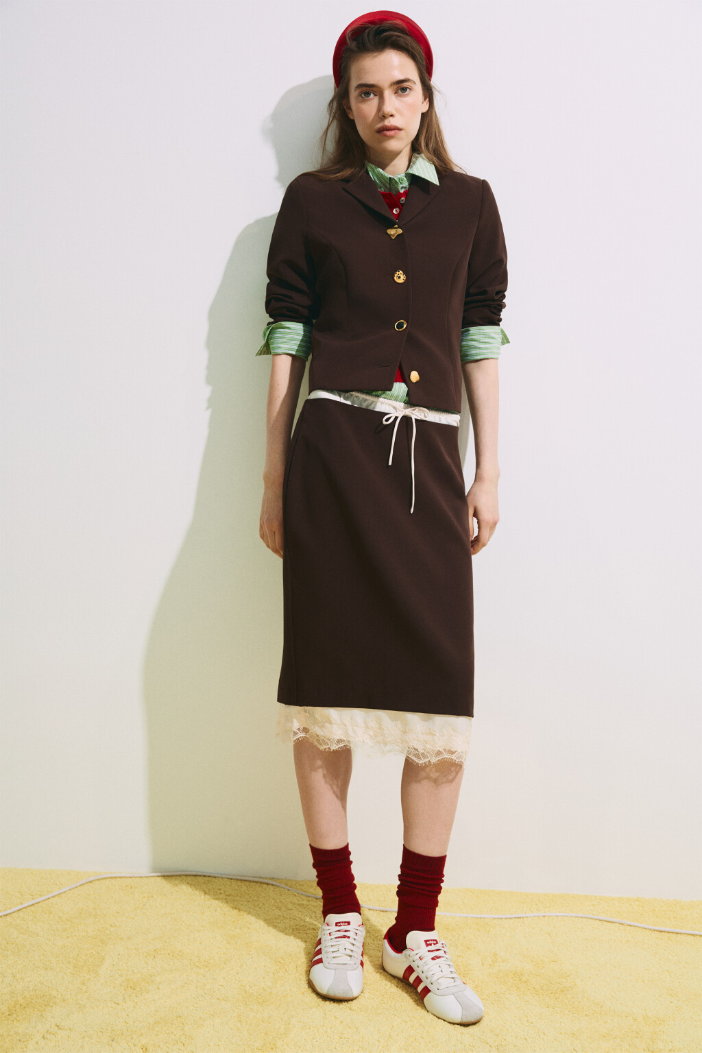 Юбка миди прямая с подъюбником - цвет коричневый - 1