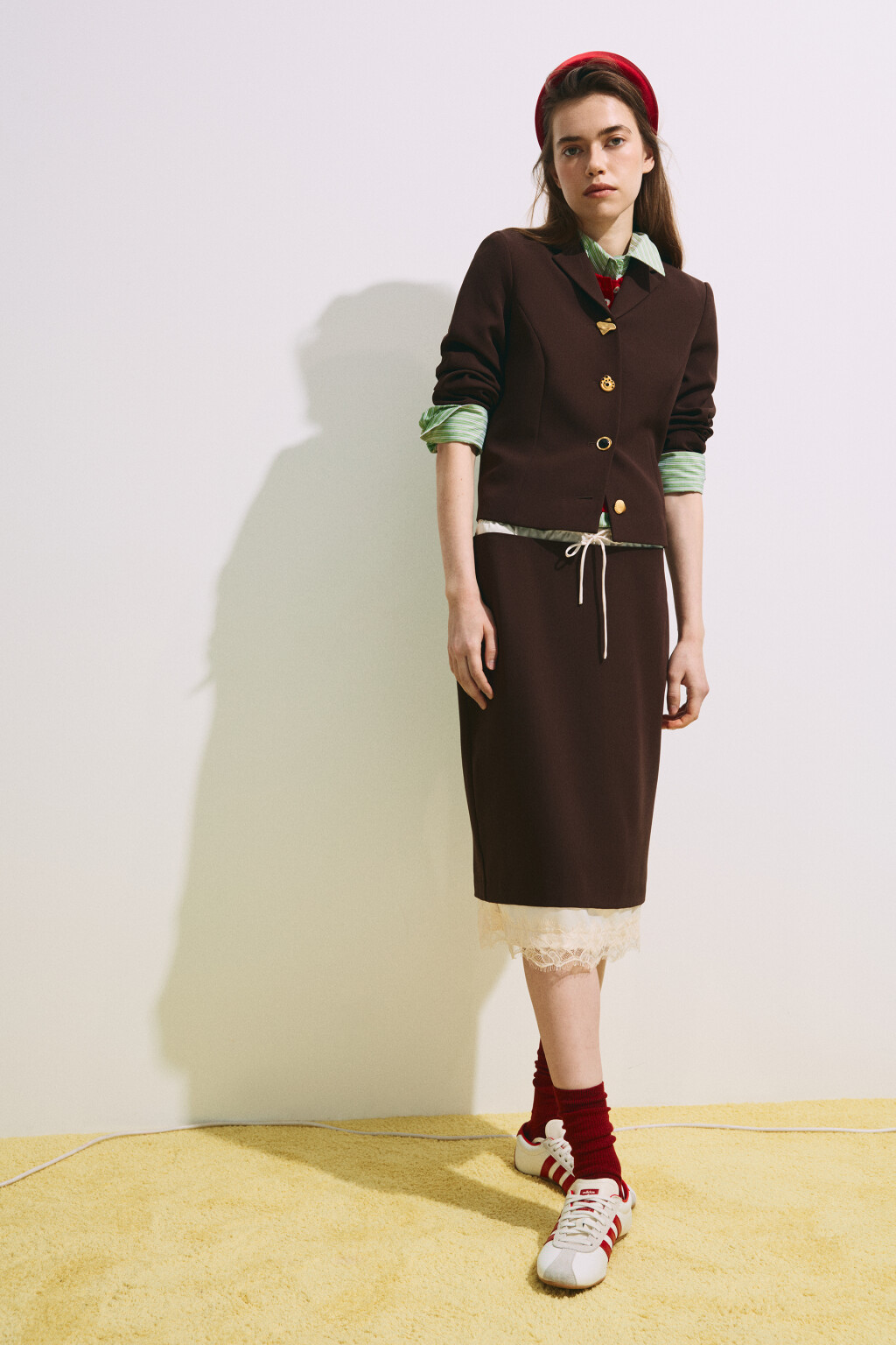 Юбка миди прямая с подъюбником - цвет коричневый - 3