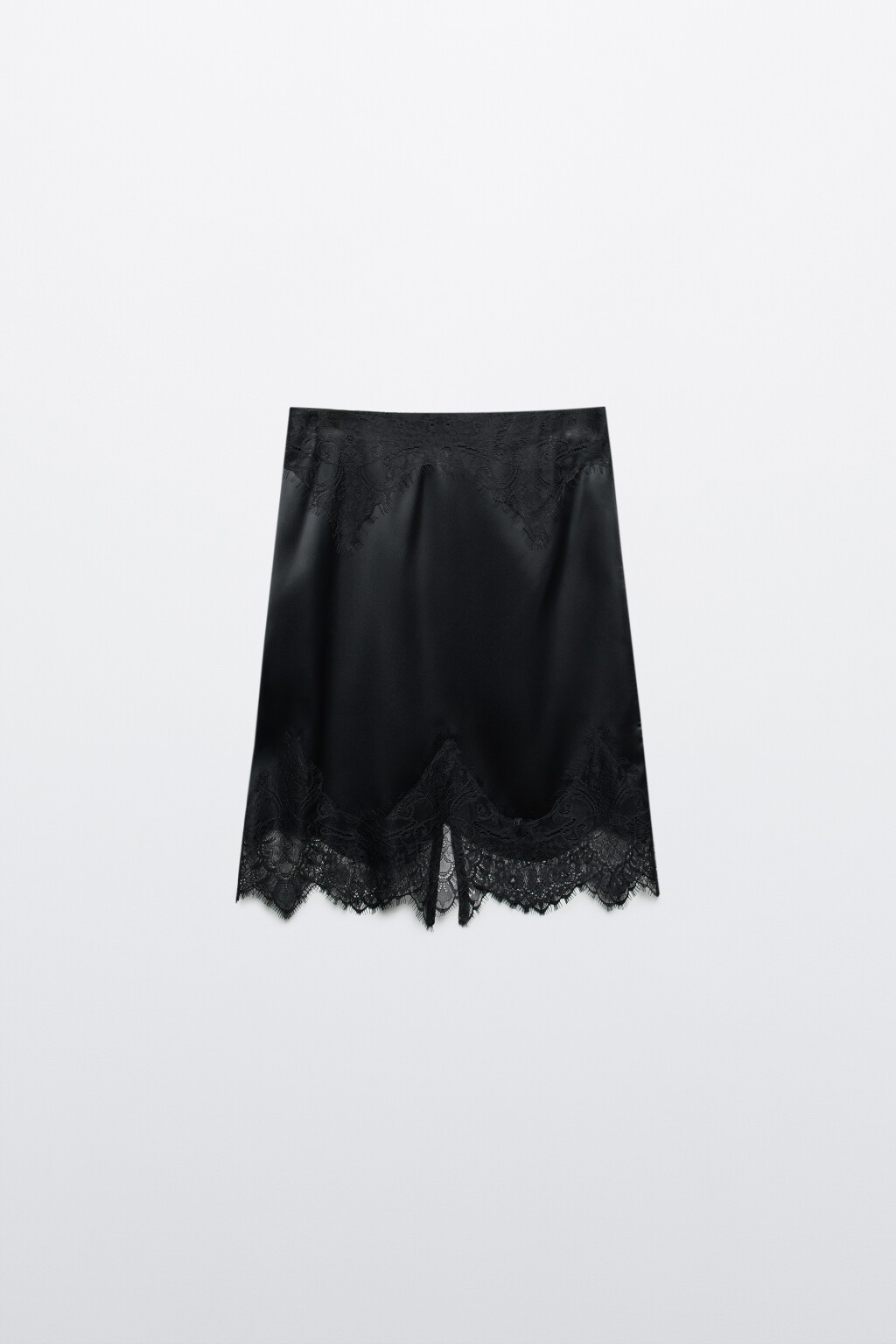 Юбка-трапеция миди с кружевом - цвет черный - 1