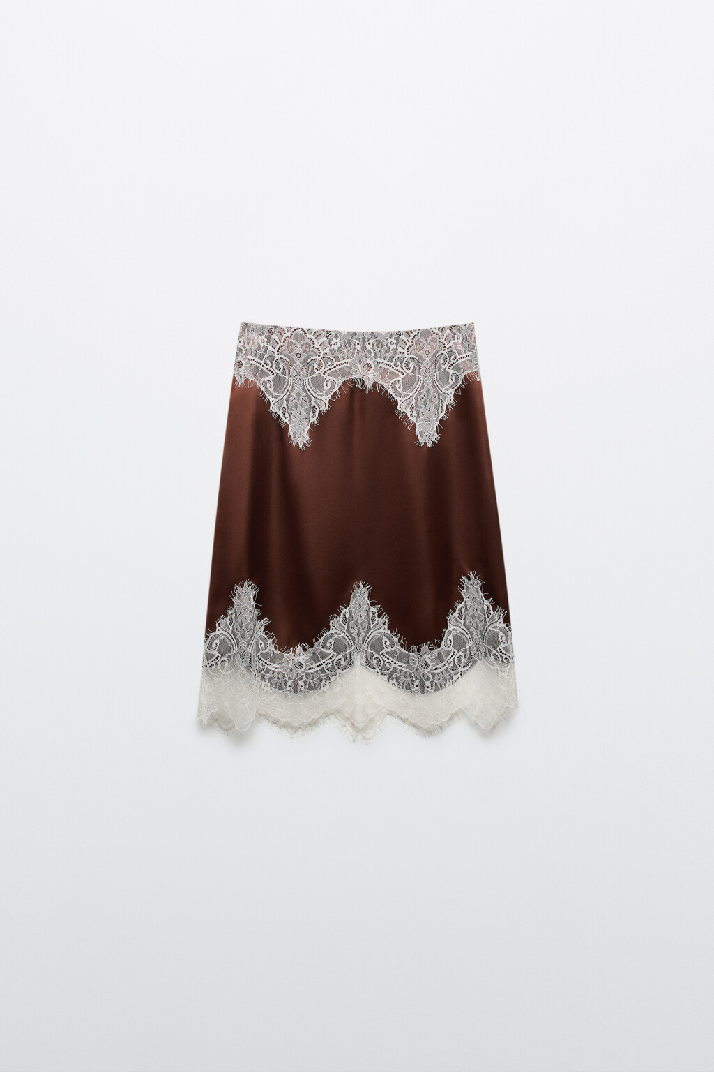 Юбка-трапеция миди с кружевом - цвет бежевый - 1