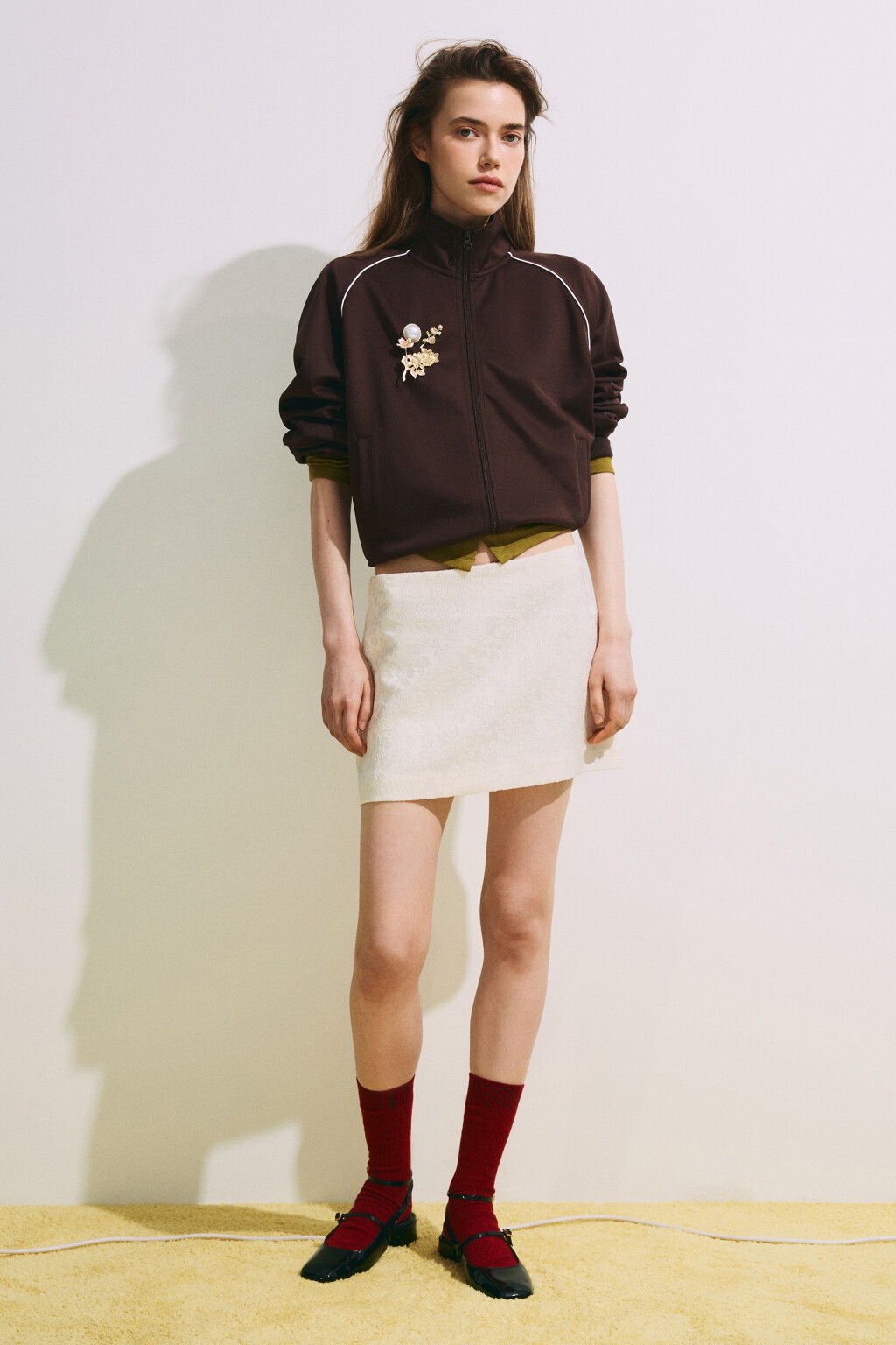 Юбка-шорты мини жаккардовая - цвет молочный - 6