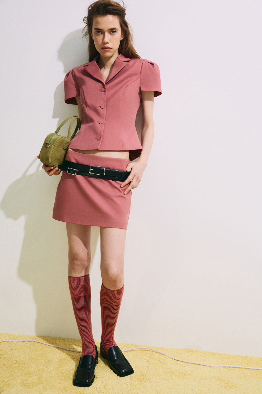 Юбка-шорты мини с высокой посадкой - цвет розовый - 1