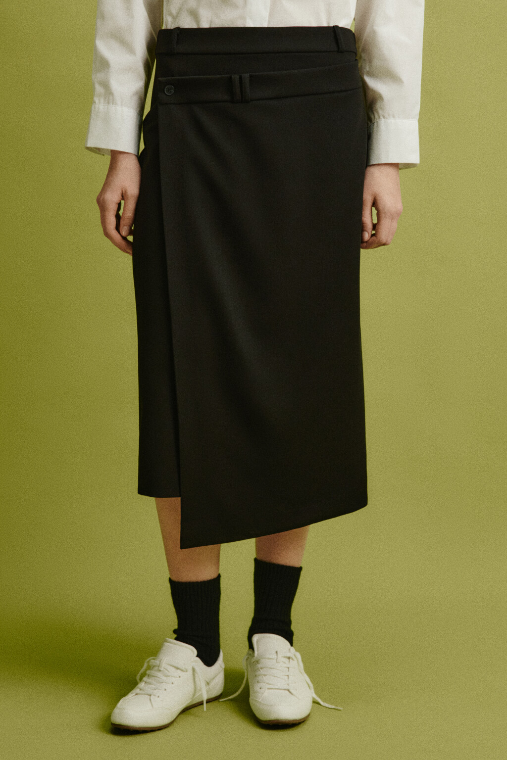 Юбка миди из костюмной ткани асимметричная - цвет черный - 3