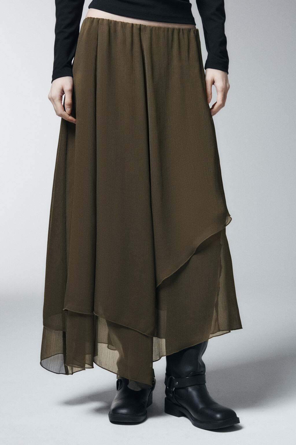 Юбка-трапеция миди асимметричная - цвет зеленый - 2