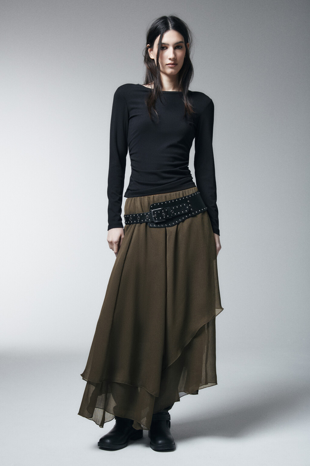 Юбка-трапеция миди асимметричная - цвет зеленый - 4