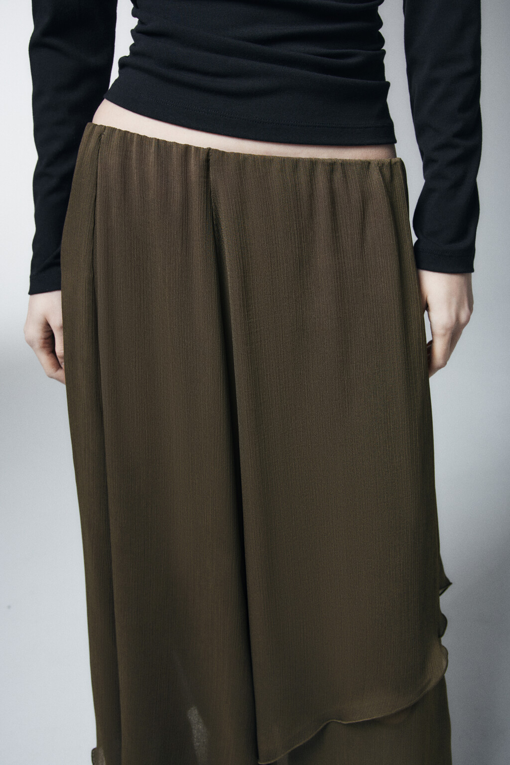 Юбка-трапеция миди асимметричная - цвет зеленый - 6