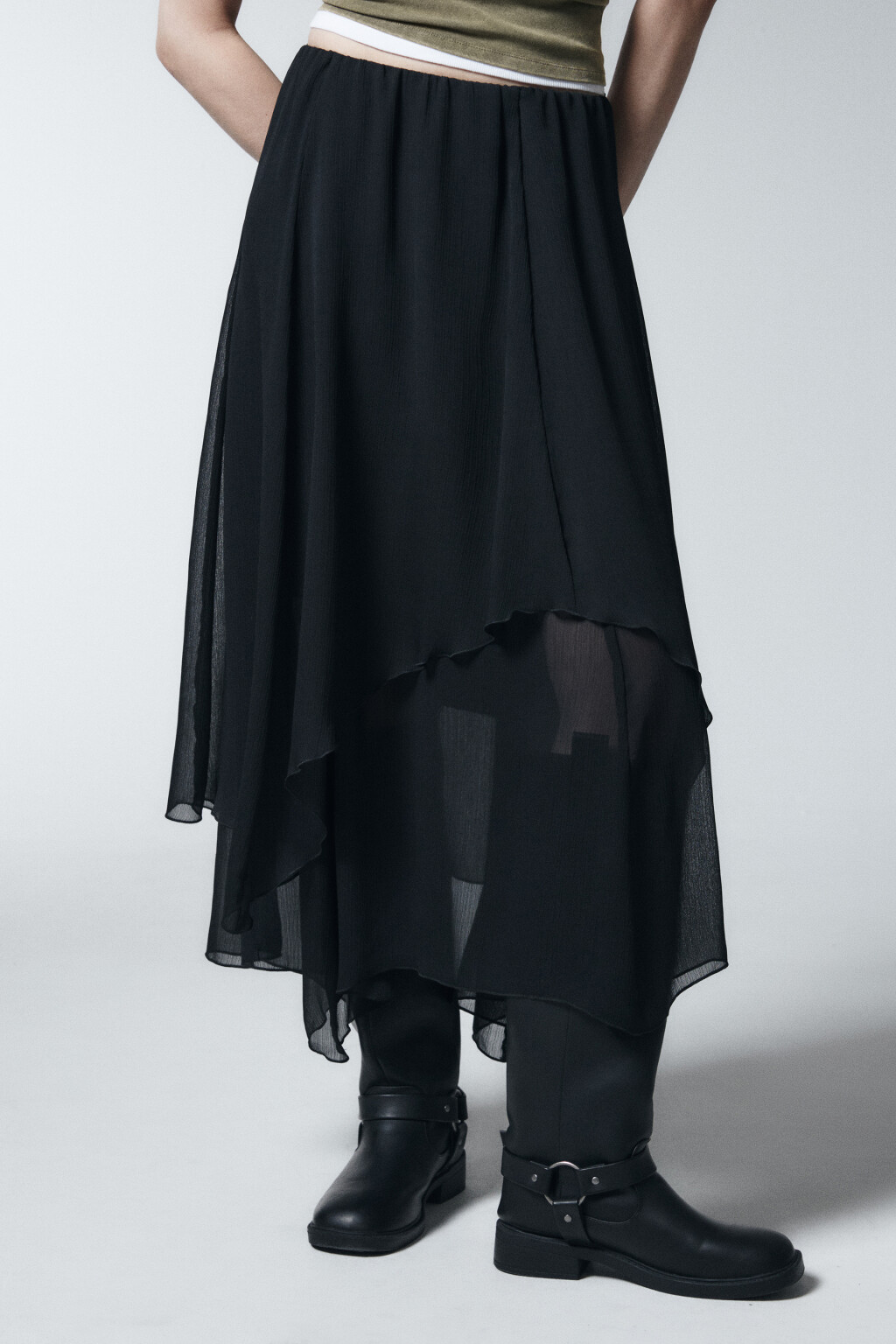 Юбка-трапеция миди асимметричная - цвет черный - 2