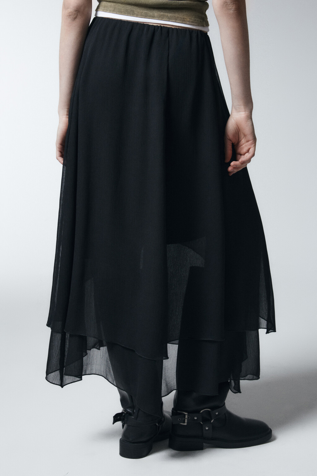 Юбка-трапеция миди асимметричная - цвет черный - 3