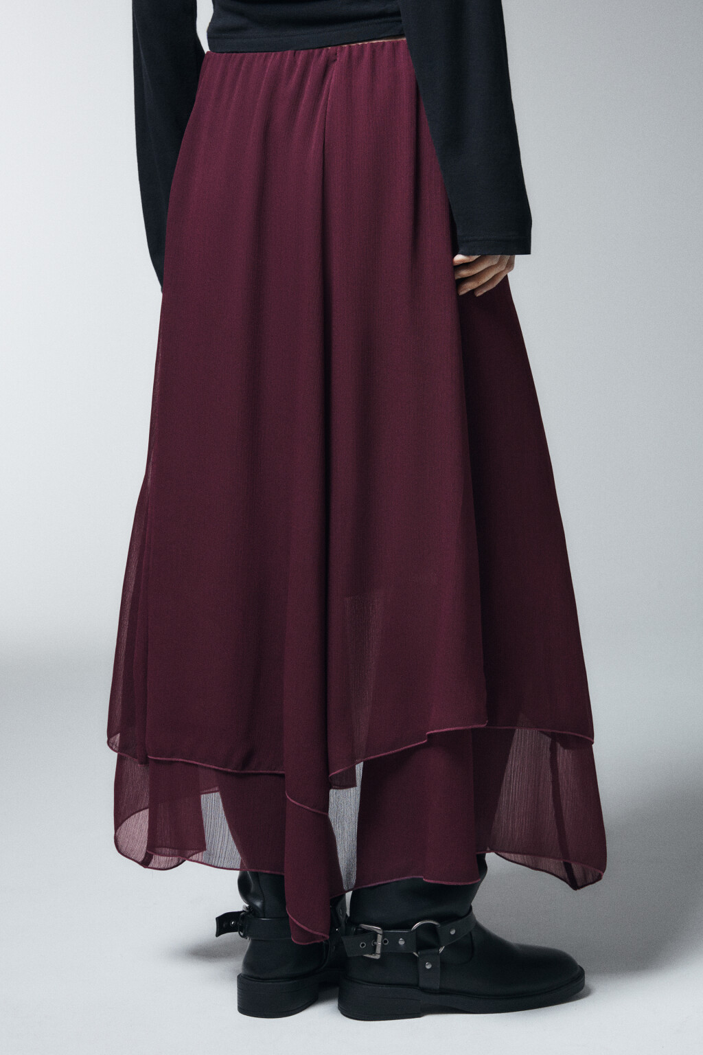 Юбка-трапеция миди асимметричная - цвет бордовый - 3