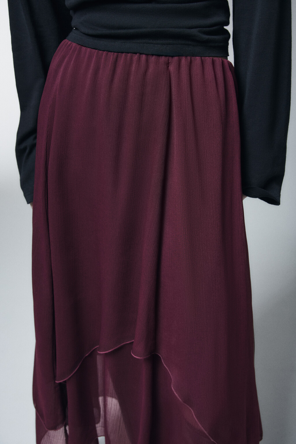 Юбка-трапеция миди асимметричная - цвет бордовый - 6