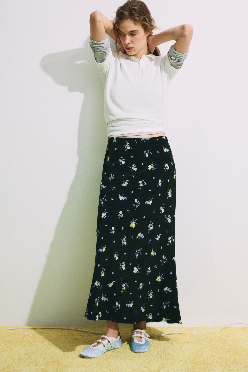 Юбка-годе макси с цветочным принтом - цвет черный - 2