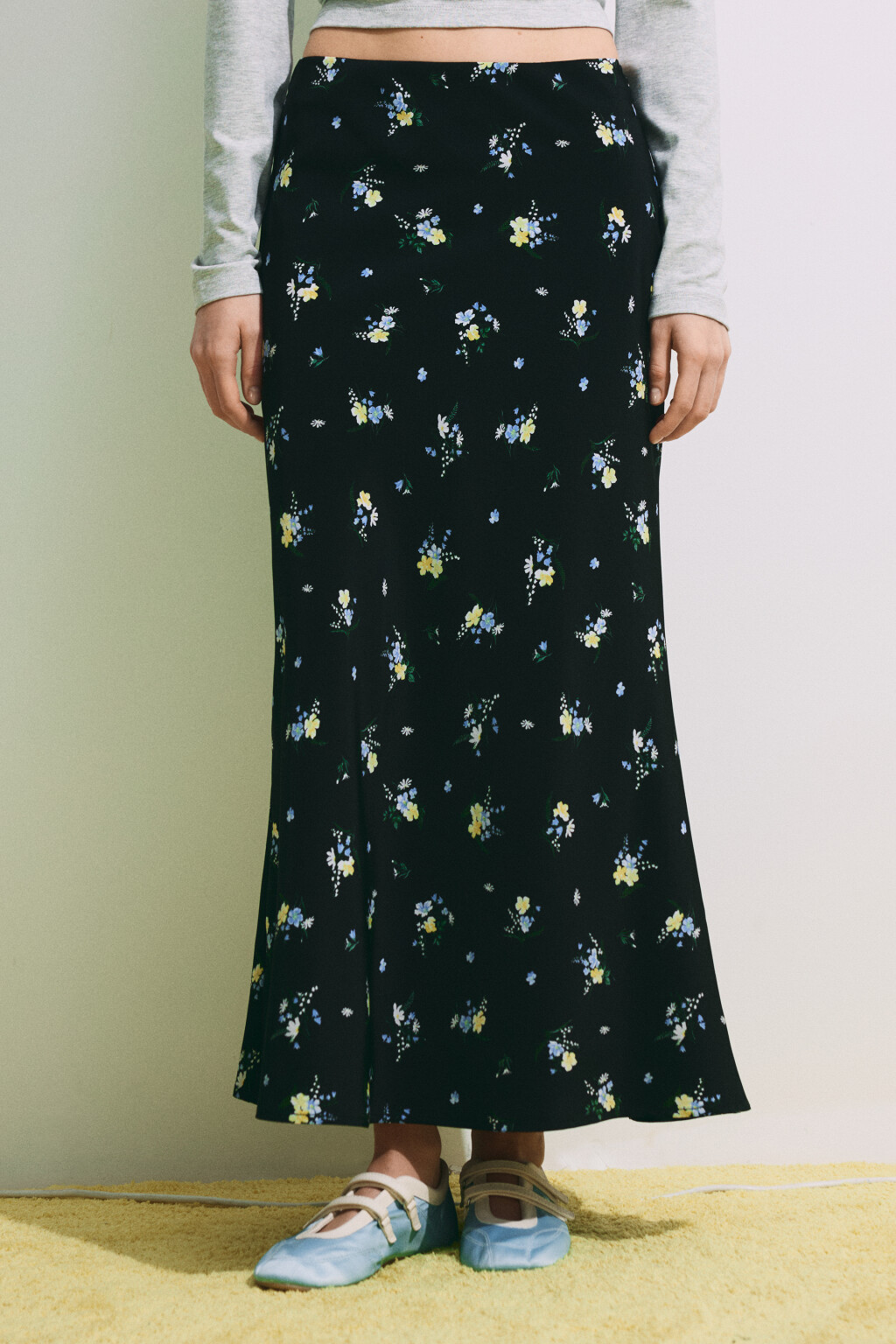 Юбка-годе макси с цветочным принтом - цвет черный - 4