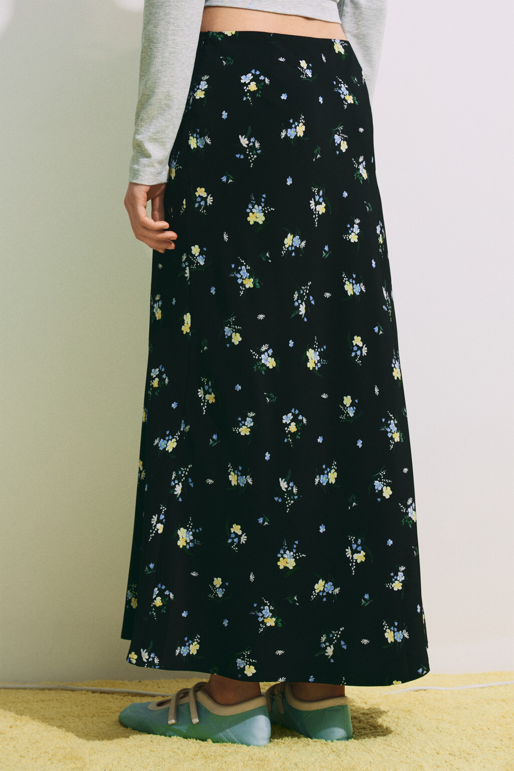 Юбка-годе макси с цветочным принтом - цвет черный - 5