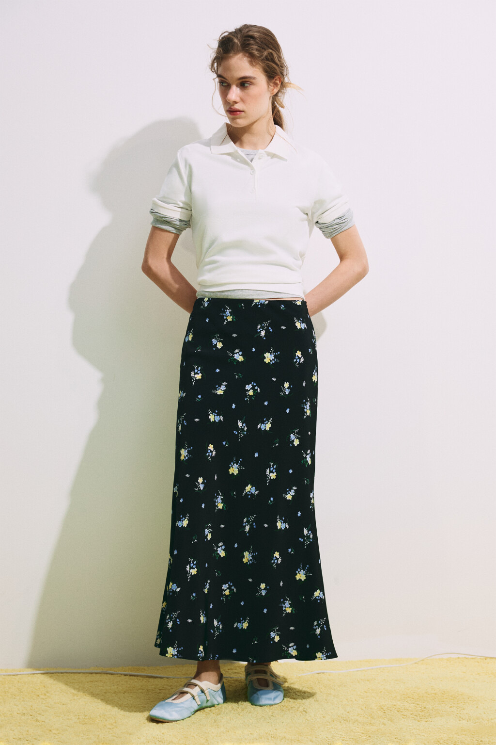 Юбка-годе макси с цветочным принтом - цвет черный - 6