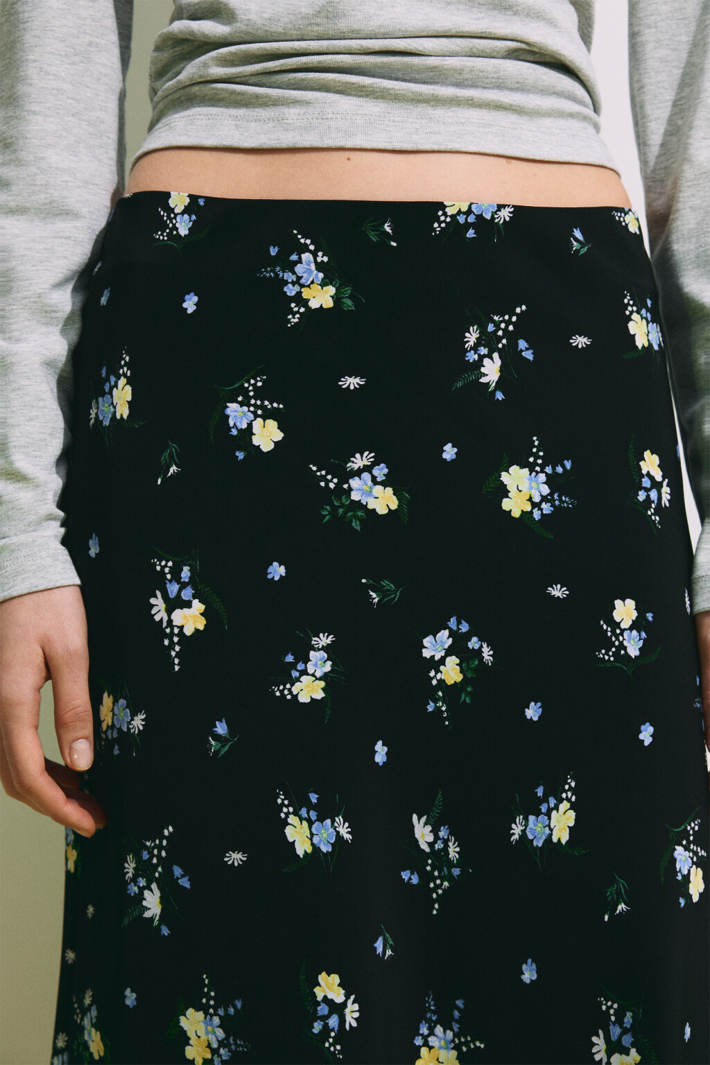 Юбка-годе макси с цветочным принтом - цвет черный - 7