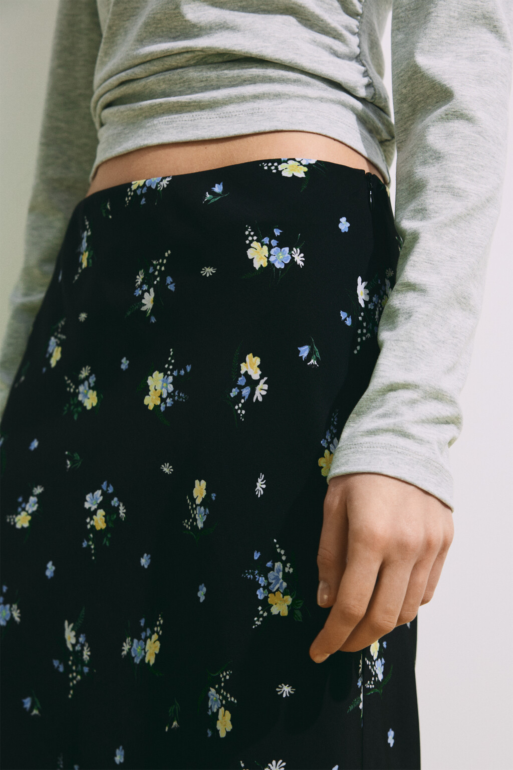 Юбка-годе макси с цветочным принтом - цвет черный - 8