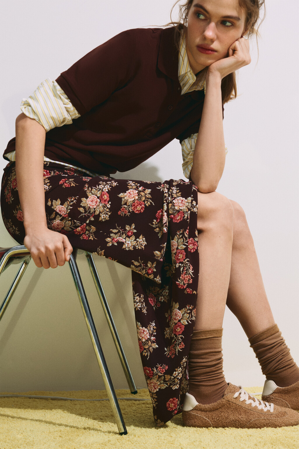 Юбка-годе макси с цветочным принтом - цвет бордовый - 2