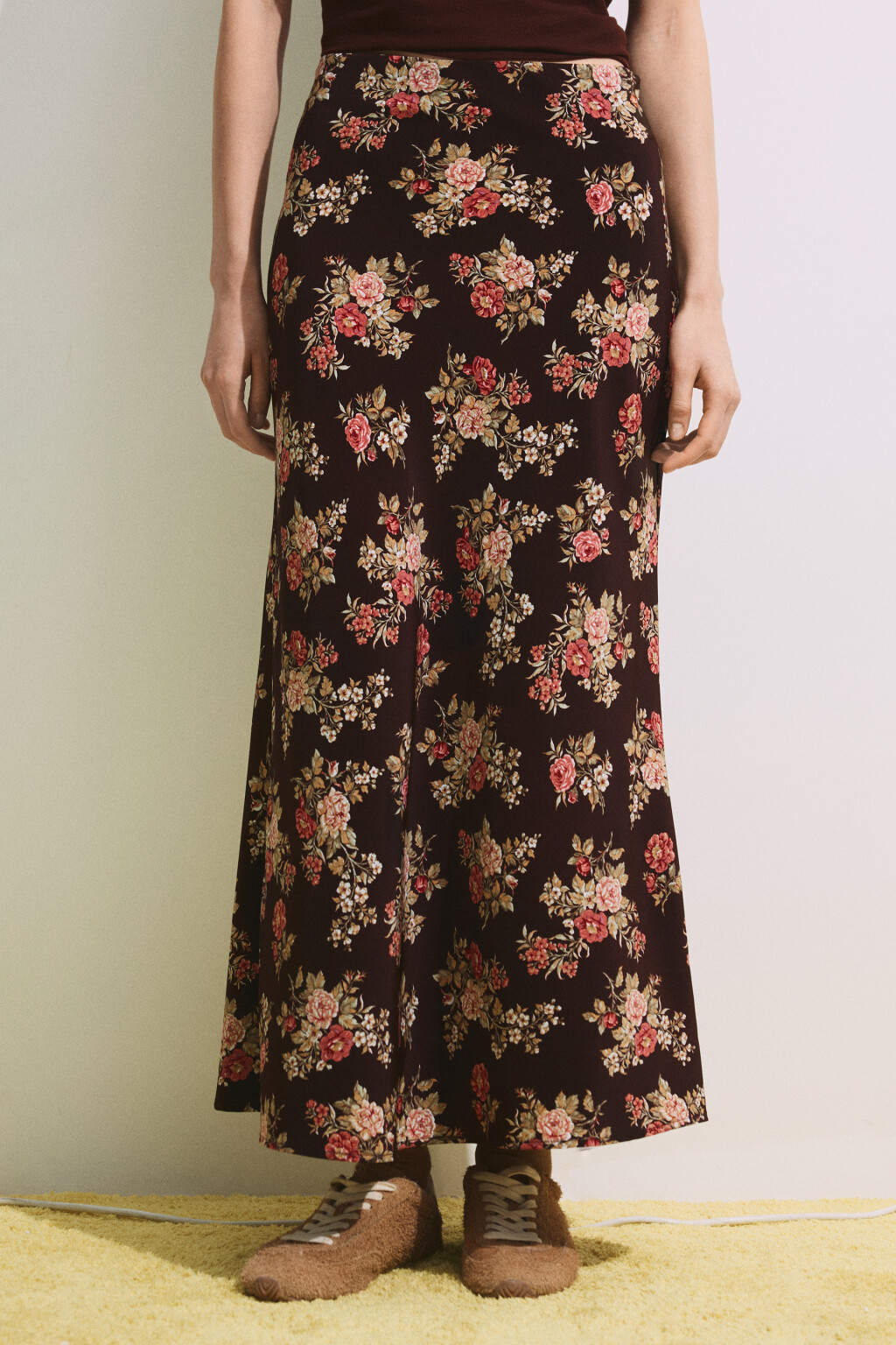 Юбка-годе макси с цветочным принтом - цвет бордовый - 4