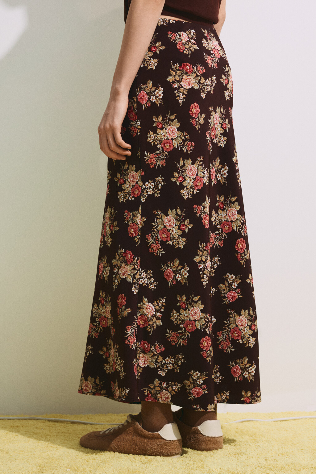 Юбка-годе макси с цветочным принтом - цвет бордовый - 5