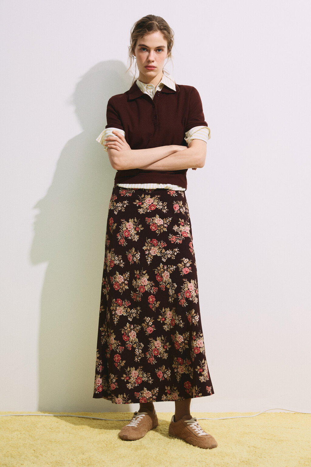 Юбка-годе макси с цветочным принтом - цвет бордовый - 6