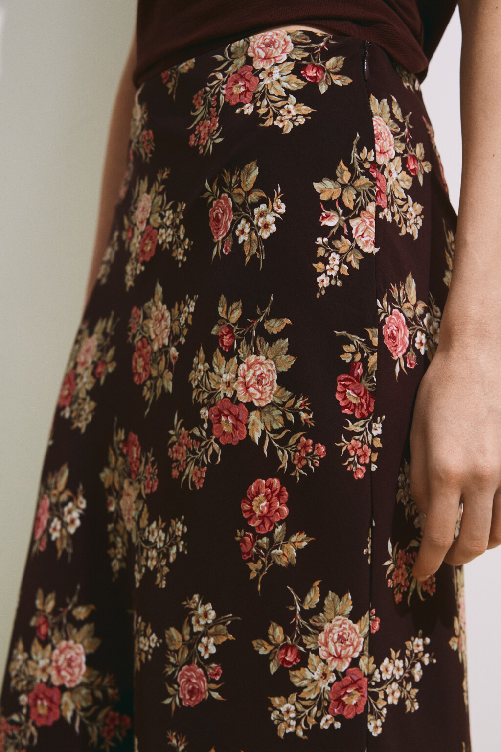 Юбка-годе макси с цветочным принтом - цвет бордовый - 8
