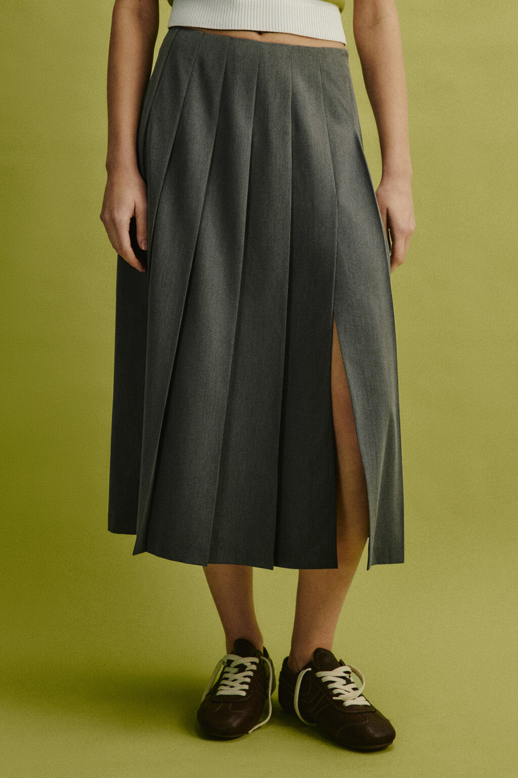 Юбка-трапеция миди в складку - цвет серый - 2