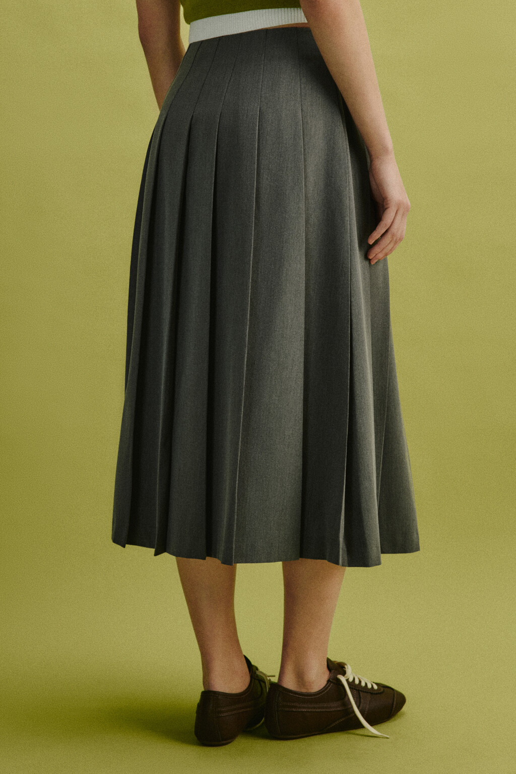 Юбка-трапеция миди в складку - цвет серый - 3