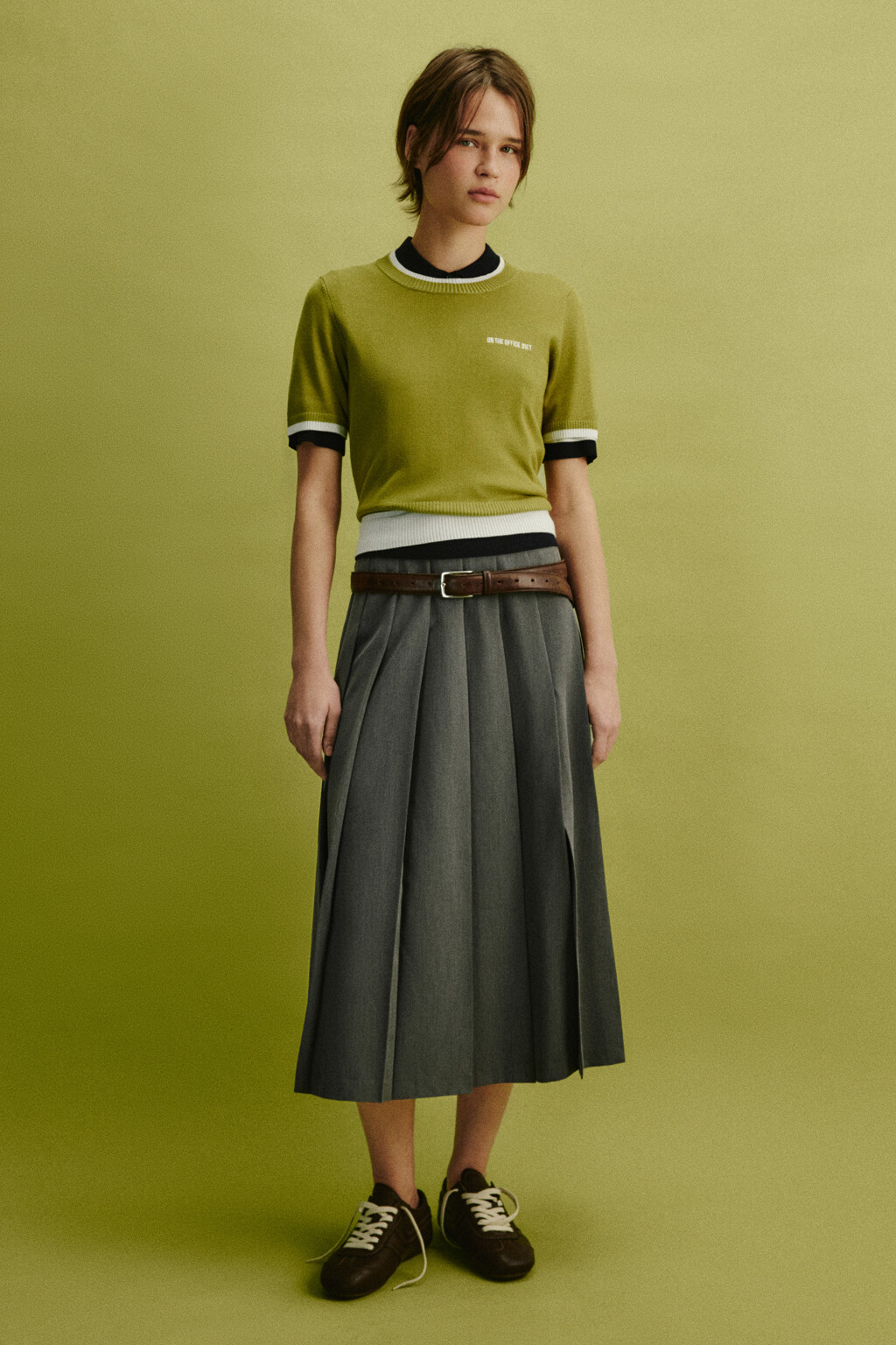 Юбка-трапеция миди в складку - цвет серый - 4